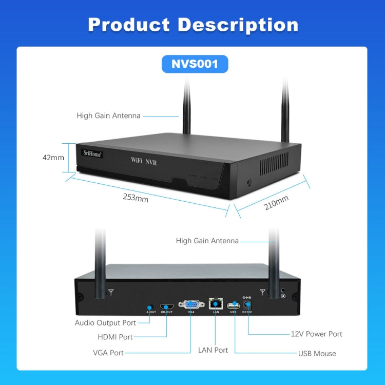 SriHome NVS001E-IPC047 Ultra HD 4 Channel WiFi Network Video Recorder Set SriHome NVS001E-IPC047 Ultra HD 4 Channel WiFi Network Video Recorder Set